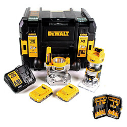 DeWalt DCW 604 D2 Affleureuse/Défonceuse sans fil 18V 55 mm + 2x Batteries 2,0 Ah + Chargeur rapide + Jeu de fraises, 12 pièces + Coffret de transport