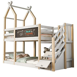 modfu Lit superposé 90x200 cm avec tableau noir, en bois, blanc pas cher
