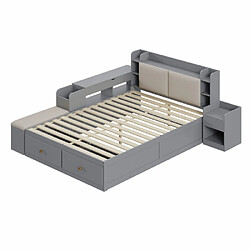 modfu Lit adulte 140x200 cm avec tiroirs, table de chevet et banquette, en bois, gris pas cher