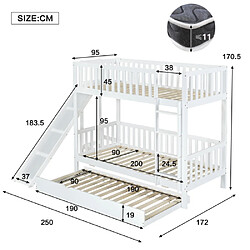 Avis modfu Lit superposé 90x200 cm avec barrière de sécurité et toboggan, en bois, blanc