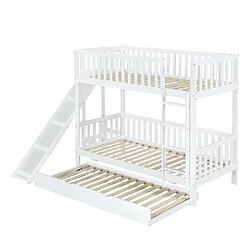 modfu Lit superposé 90x200 cm avec barrière de sécurité et toboggan, en bois, blanc pas cher