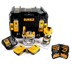DeWalt DCW 604 P2 Affleureuse/Défonceuse sans fil 18V 55 mm + 2x Batteries 5,0 Ah + Chargeur rapide + Jeu de fraises, 12 pièces + Coffret de transport