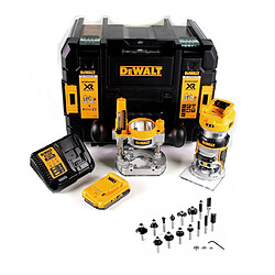 DeWalt DCW 604 NT Défonceuse multi-fonction sans fil 18V 55mm + 1x Batterie 2,0 Ah + Chargeur + Ensemble de 18 toupies Bosch en TSTAK + Coffret de transport