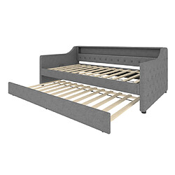 modfu Lit gigogne 90x200 cm avec LED et USB, en lin, gris pas cher