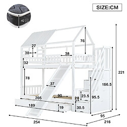 Avis modfu Lit superposé 90x200 cm avec escalier, toboggan et tiroir, en bois, blanc