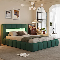 Avis Concept Usine Lit coffre led style nuage 180x200cm en velours vert avec tête de lit et sommier OMAHA