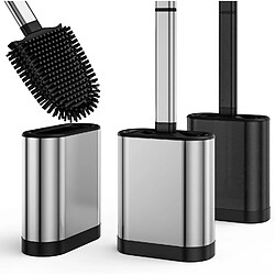 Vendos85 Brosse WC Silicone Argentée avec Manche Inox – Support Mural