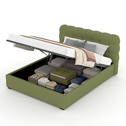 Concept Usine Lit coffre style nuage 140x190cm en velours vert DALLAS