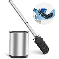 Vendos85 Brosse WC Silicone Argentée avec Support Acier Inoxydable