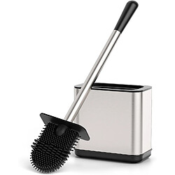 Vendos85 Brosse WC Rectangulaire Argent en Acier Inoxydable