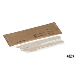 Set de Couvert Fourchette et Couteau en Bois Naturel et Serviette - SDG - Lot de 250
