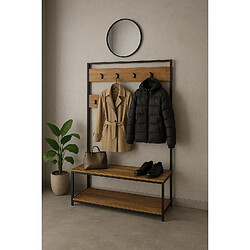 PROTOCOLE HOME Meuble porte-manteaux avec 2 étagères range-chaussures, bois et métal, 100 x 39 x 180 cm.