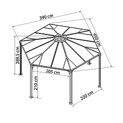 Gazebo tonnelle hexagonale 13.16m² gris anthracite - 702563 - Monaco - PALRAM