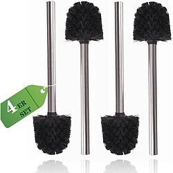 Vendos85 4 Têtes de brosse WC noires avec manche inox et support