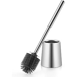 Vendos85 Brosse WC Argent avec Tête en Silicone et Support