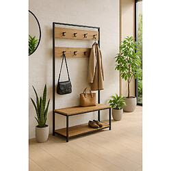PROTOCOLE HOME Meuble porte-manteaux avec 2 étagères range-chaussures, bois et métal, 100 x 39 x 180 cm.