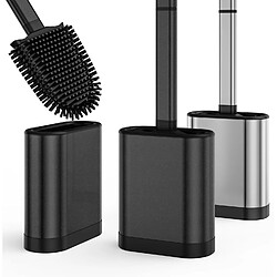 Vendos85 Brosse WC Silicone Noir avec Manche Inox – Support Inclus