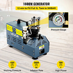Vevor Compresseur HP 30MPa 1800W, arrêt auto, carabine PCP, plongée