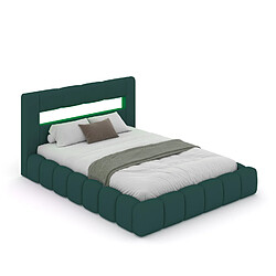 Concept Usine Lit coffre led style nuage 180x200cm en velours vert avec tête de lit et sommier OMAHA pas cher
