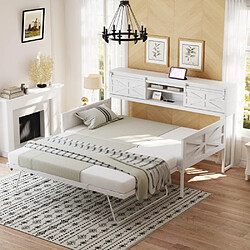 modfu Lit gigogne 90x200 cm avec prises multifonctions, en métal, blanc