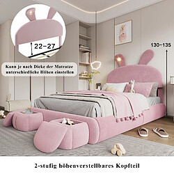 Blossom Paris Lit double capitonné hydraulique oreilles lapin avec LED, rangement et 2 bancs, velours, rose, 140x200 cm pas cher