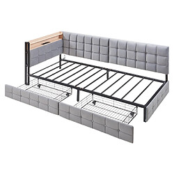Acheter modfu Lit enfant 90x200 cm avec 2 tiroirs et lampe, en velours, gris