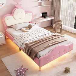 Avis Blossom Paris Lit capitonné enfant avec LED et protection angles, tête de lit couronne, PU, rose et blanc, 90x200 cm