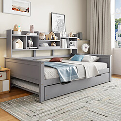 modfu Lit gigogne 90x200 cm avec sommier à lattes, en bois, gris