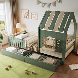 Avis Blossom Paris Lit maison enfant avec toit, fenêtre, appui de fenêtre, 2 tiroirs, pin et MDF, vert et bois, 90x200 cm