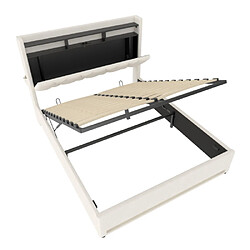 Acheter modfu Lit coffre 140x200 cm avec LED, port USB Type-C et tête de lit, en velours, beige