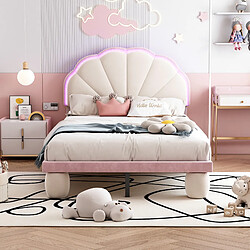 Blossom Paris Lit capitonné avec bande LED colorée, tête de lit galbée, velours, beige et rose, 90x200 cm