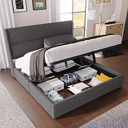 modfu Lit coffre 160x200 cm avec sommier à lattes, en lin, gris