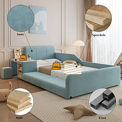 Acheter Blossom Paris Lit simple capitonné avec bureau et tabouret enfant, étagère de rangement, tête de lit molle, velours, bleu, 90x200 cm