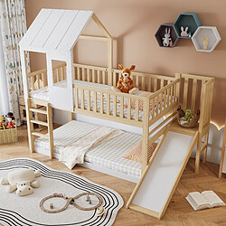 Avis Blossom Paris Lit superposé maison avec échelle et toboggan, protection anti-chute, pin, bois et blanc (90x200 cm)