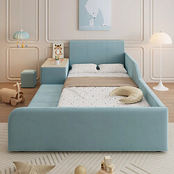 Avis Blossom Paris Lit simple capitonné avec bureau et tabouret enfant, étagère de rangement, tête de lit molle, velours, bleu, 90x200 cm