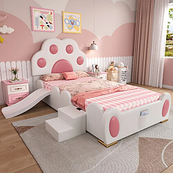 Blossom Paris Lit capitonné enfant tête de lit patte de chat avec toboggan et petite échelle, PU, blanc et rose, 90x200 cm pas cher