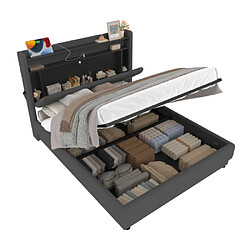 Acheter modfu Lit coffre 160x200 cm avec LED, étagères et USB, en velours, gris foncé