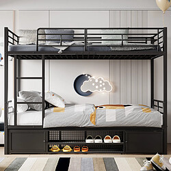 Blossom Paris Lit mezzanine enfant avec rangements intégrés et sécurité - Métal noir 90x200 cm