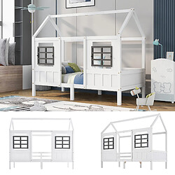 Blossom Paris Lit cabane avec 2 fenêtres, cadre pin et MDF, blanc (200x90 cm) pas cher