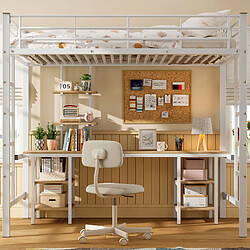 Avis Blossom Paris Lit superposé métal avec bureau, étagère et échelle, protection sécurité, blanc, 90x200 cm