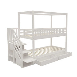 Acheter modfu Lit superposé 90x200 cm avec barrière et échelle, en bois, blanc