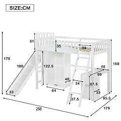 Acheter Blossom Paris Lit superposé enfant avec bureau, armoire et grande échelle, pin, MDF, contreplaqué, blanc, 90x200 cm
