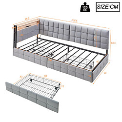 Avis modfu Lit enfant 90x200 cm avec 2 tiroirs et lampe, en velours, gris