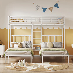 Blossom Paris Lit superposé 3 places métal avec échelle, protection sécurité et bureau, blanc (90x200 cm x3)