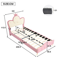 Acheter Blossom Paris Lit capitonné enfant avec LED et protection angles, tête de lit couronne, PU, rose et blanc, 90x200 cm