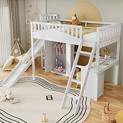 Avis Blossom Paris Lit superposé enfant avec bureau, armoire et grande échelle, pin, MDF, contreplaqué, blanc, 90x200 cm