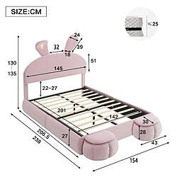 Acheter Blossom Paris Lit double capitonné hydraulique oreilles lapin avec LED, rangement et 2 bancs, velours, rose, 140x200 cm