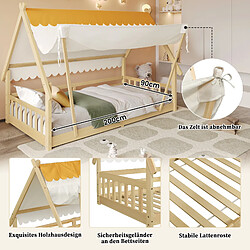 Blossom Paris Lit bois enfant maison décoratif avec tente amovible, sommier robuste et protection, pin et contreplaqué, couleur bois, 90x200 cm pas cher