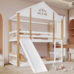 Avis Blossom Paris Lit superposé enfant avec fenêtre unique, toboggan, échelle et protection, cadre bois, blanc et bois, 90x200 cm