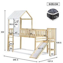 Acheter Blossom Paris Lit superposé maison avec échelle et toboggan, protection anti-chute, pin, bois et blanc (90x200 cm)